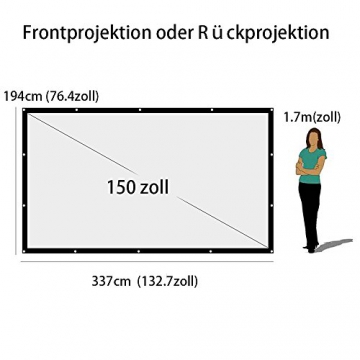 Beamer Leinwand für Beamer 150 Zoll, NIERBO Projektionsleinwand Leinwand 16 9 | 337x194cm - 2