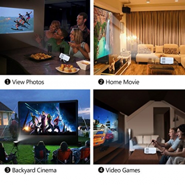 Crenova® XPE460 LED Upgrade Beamer 1200 Lumen 800*480 Auflösung Augenschutz inklusive HDMI Kabel für das Heim- Gartenkino verknüpfbar mit TV Laptop PC Spielekonsole Media Player SD Karte unterstützt iPad iPhone Android Smartphone - 5