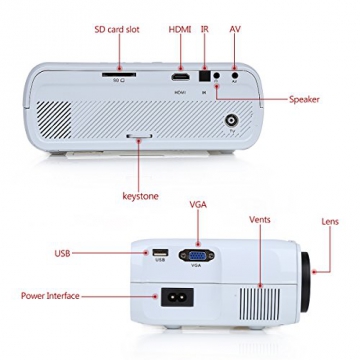 Crenova® XPE460 LED Upgrade Beamer 1200 Lumen 800*480 Auflösung Augenschutz inklusive HDMI Kabel für das Heim- Gartenkino verknüpfbar mit TV Laptop PC Spielekonsole Media Player SD Karte unterstützt iPad iPhone Android Smartphone - 9