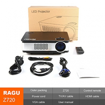 HD Beamer, RAGU 720P HD Video LCD Beamer Unterstützung 1080p, Heimkino Multimedia Video Office Projektor HD 1080P 5.8 