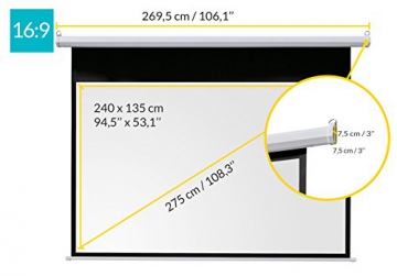 ivolum Motorleinwand 240 x 135cm Nutzfläche | Format 16:9 | elektrische Leinwand als Heimkino-Leinwand oder Business-Leinwand nutzbar | komfortable Bedienung inkl. Fernbedienung | einfache Montage inkl. Montagematerial - Plug and Play Lösung Stecker vormontiert - 2